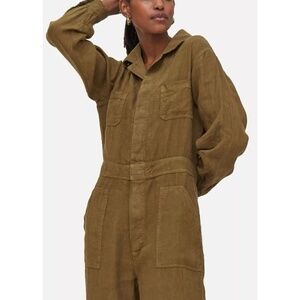 Mate The Label Army Green Coveralls Jumpsuit 100%Linen Size XS